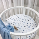 Husa saltea rotunda patut bebe copii cu elastic, Stelute albastre (2)